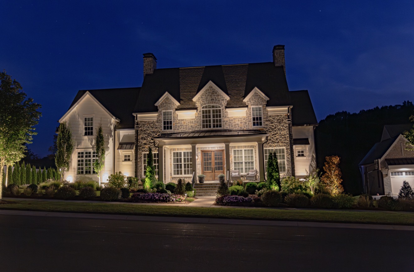 Grand Entrance after landscape lighting installation